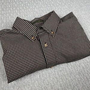 Eddie Bauer Black and Tan Plaid Shirt Large Tall